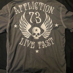Mens black Affliction button down shirt